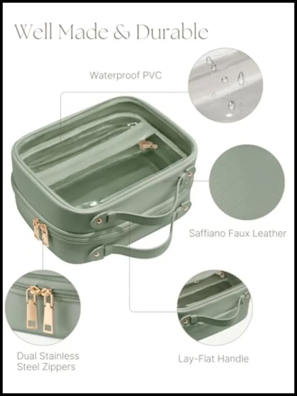 Large Clear Cosmetic Bag with 4 Compartments, Travel Toiletry Organizer, Faux